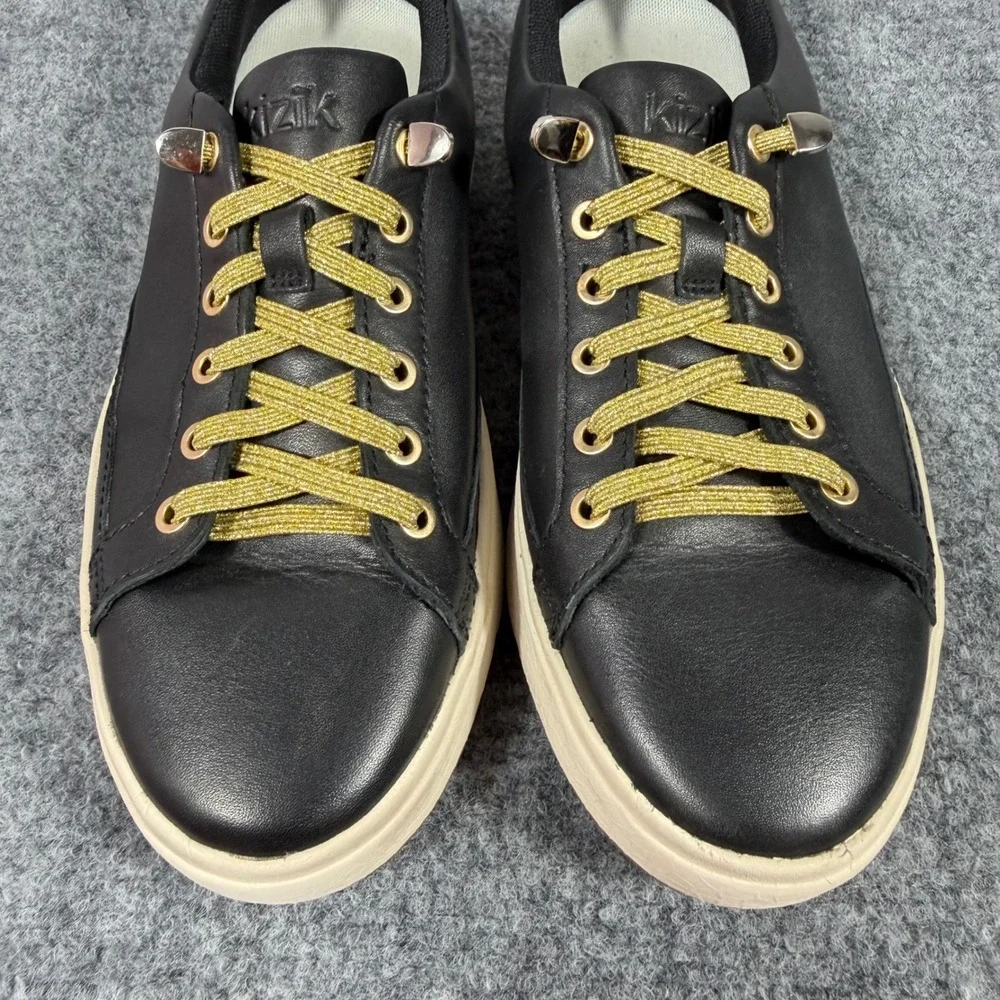 Kizik Vegas Hands Free Sneakers Womens 8 Mens 6.5 Black Gold Leather EUC